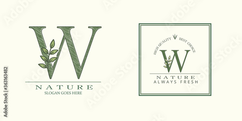 Nature Leaf Initial W Letter Logo, Vector design concept botanical for business identity
