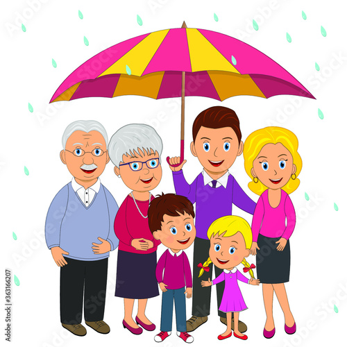  family under umbrella, illustration, vector