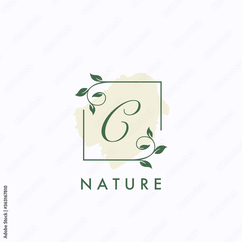 C initial letter square leaf nature floral logo template Stock Vector ...