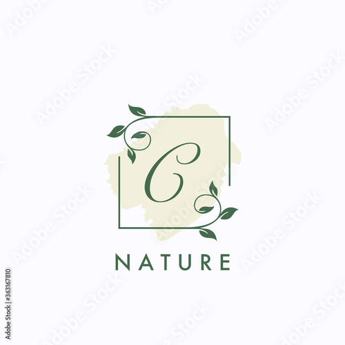 C initial letter square leaf nature floral logo template