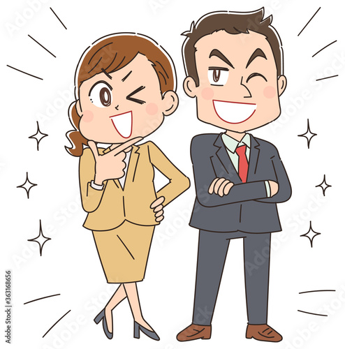 自身に満ち溢れたビジネスマンとビジネスウーマン 転職  仕事