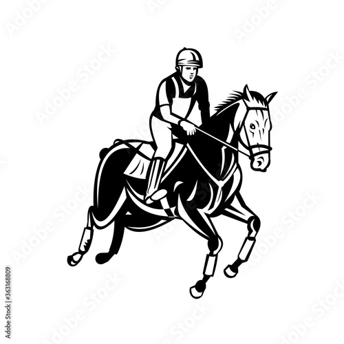 Equestrian Riding Horse Show Jumping or Stadium Jumping Retro Black and White © patrimonio designs