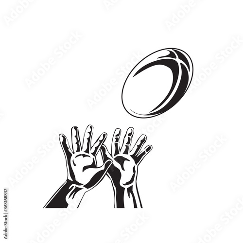 Rugby Player Hand Catching Line-out Ball Retro Black and White