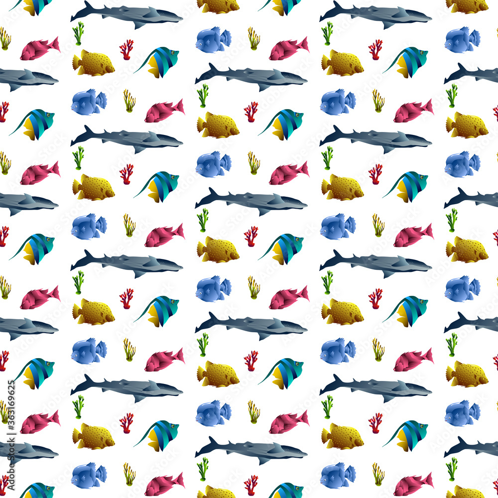 Fish Seamless Pattern Shark Fish Seamless Pattern Shark