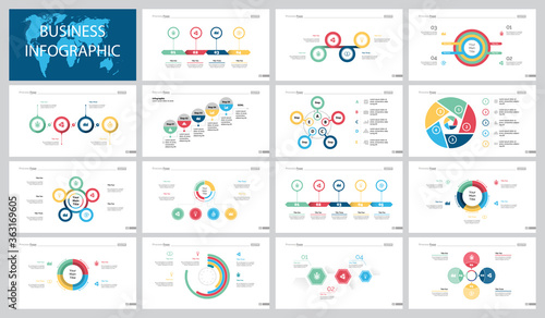 Colorful planning or management concept infographic charts set. Business design elements for presentation slide templates. For corporate report, advertising, leaflet layout and poster design.