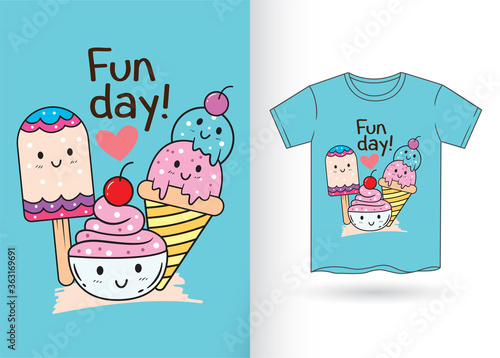 Cute ice cream cartoon for t shirt