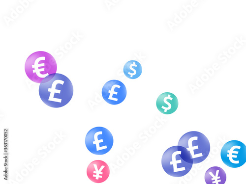 Euro dollar pound yen circle symbols flying currency vector design. Payment pattern. Currency 