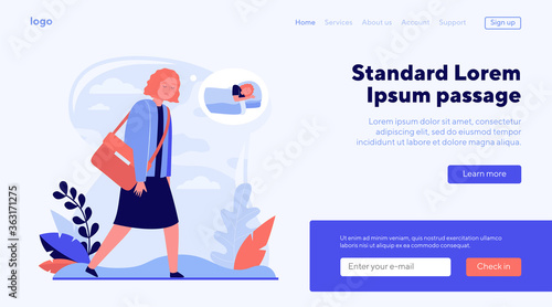 Young sleepy woman going to work or study. Job, dream, breakdown flat vector illustration. Lifestyle and exhaustion concept for banner, website design or landing web page