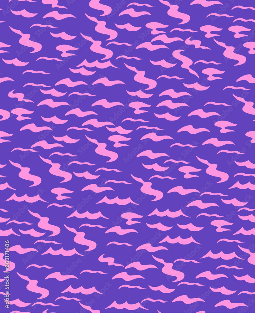 Seamless pattern with pink waves on a purple background. Vector graphics. Seamless pattern with pink waves on a purple background. Vector graphics.
