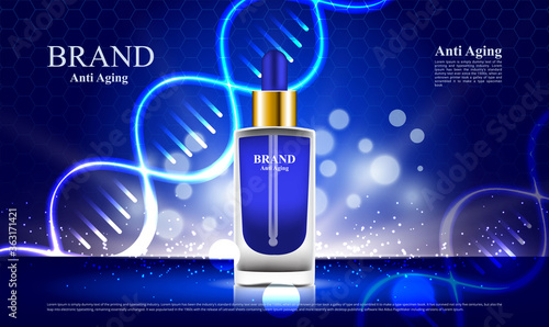 Cosmetics anti aging ads with dna and blue background