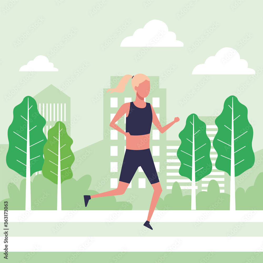 young woman running athlete on the park avatar character