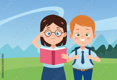 little students with uniforms in the camp characters