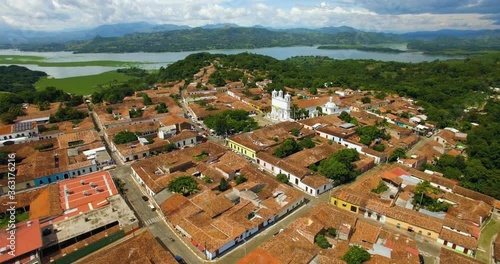 An aerial view of the small traditional town of Suchitoto, El Salvador.