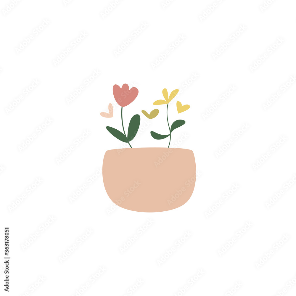 Abstract flowers in pots. Geometrical botanical illustration. Minimalist shapes. Template for invitations, greeting cards. Scandinavian, nordic style. Flat cartoon. Vector stock illustration. Abstract flowers in pots. Geometrical botanical illustration. Minimalist shapes. Template for invitations, greeting cards. Scandinavian, nordic style. Flat cartoon. Vector stock illustration.