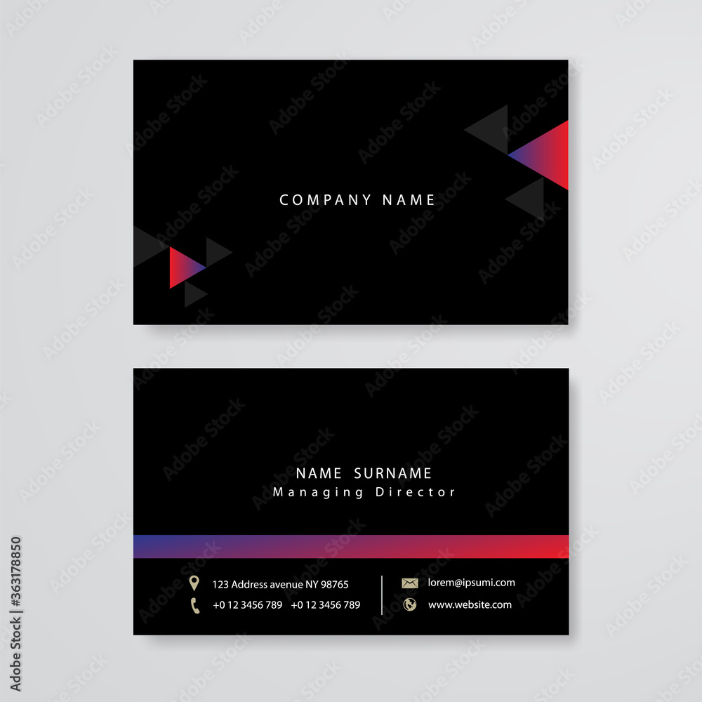 Black business card flat design vector template