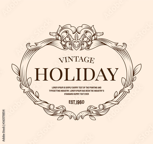 Hand drawn antique frame vintage label banner elegant flourishes vector illustration