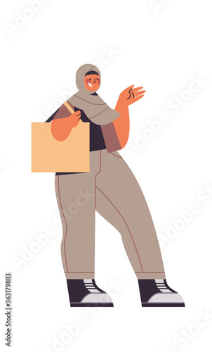 arabic woman walking in traditional clothes arab smiling girl with handbag female cartoon character full length isolated vertical vector illustration
