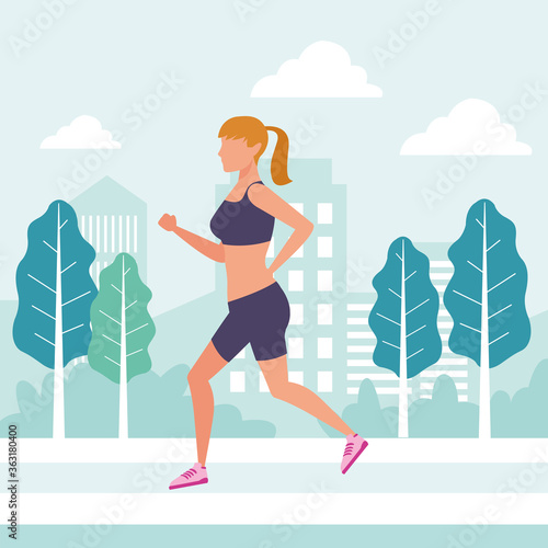young woman running athlete on the park avatar character