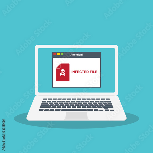 Alert notification on the laptop screen . Malware concept, spam data fraud, internet error, insecure connection,online scam, virus. 