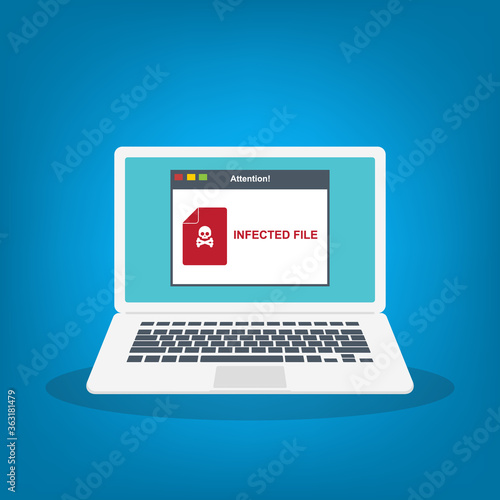 Alert notification on the laptop screen . Malware concept, spam data fraud, internet error, insecure connection,online scam, virus. 