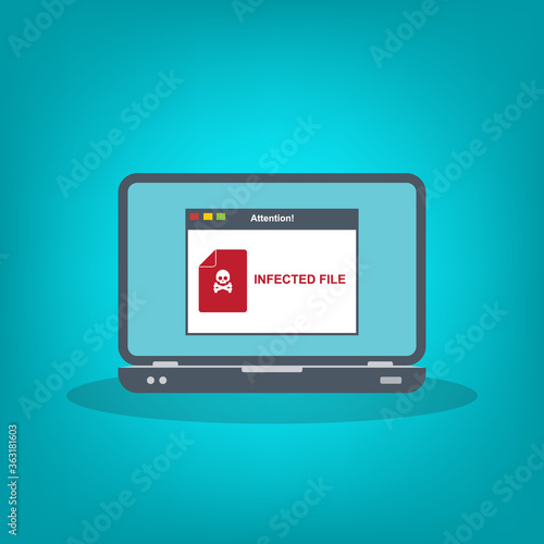 Alert notification on the laptop screen . Malware concept, spam data fraud, internet error, insecure connection,online scam, virus. 