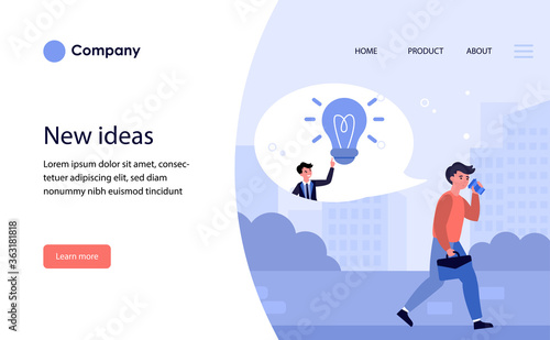 Man getting idea while drinking coffee on way to work. Businessman walking in morning flat vector illustration. Coffee and caffeine concept for banner, website design or landing web page