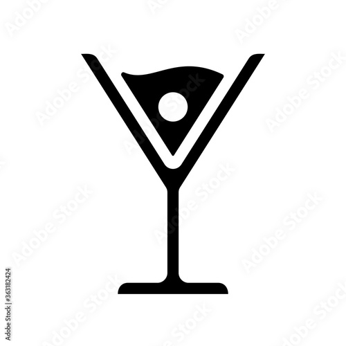 Cocktail martini cosmopolitan olive cherry black icon vector