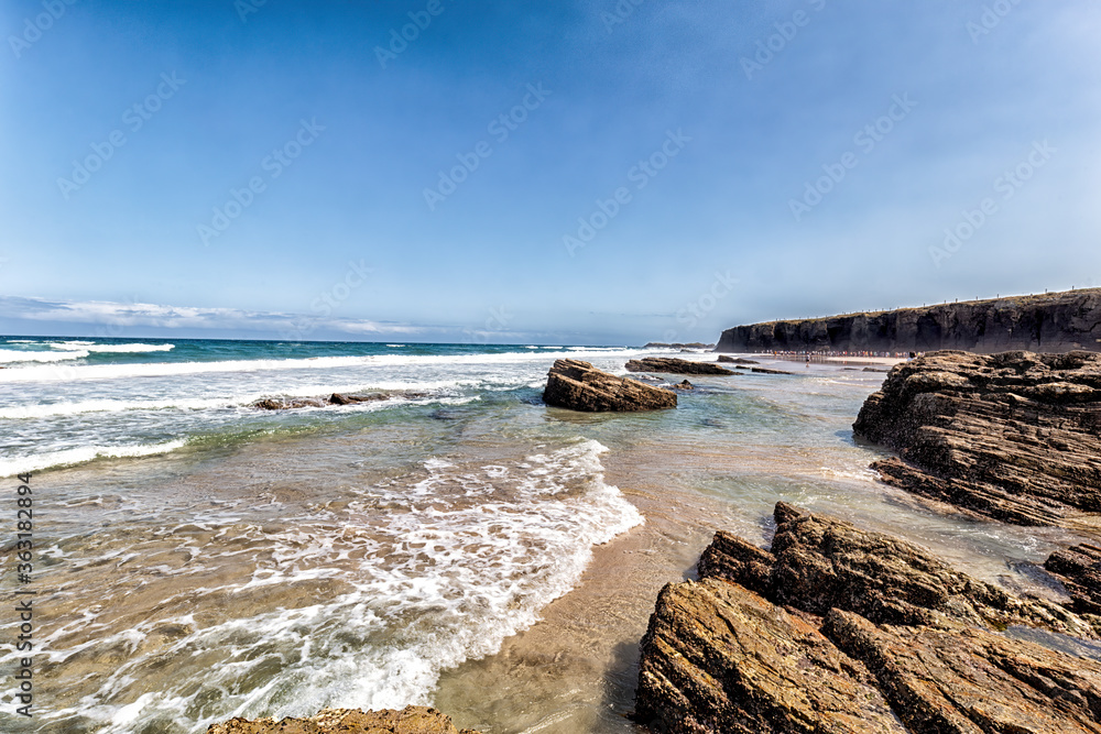 Cathedrals beach. Beautiful beach in Ribadeo. Tourism in Galicia. The most beautiful spots in Spain.