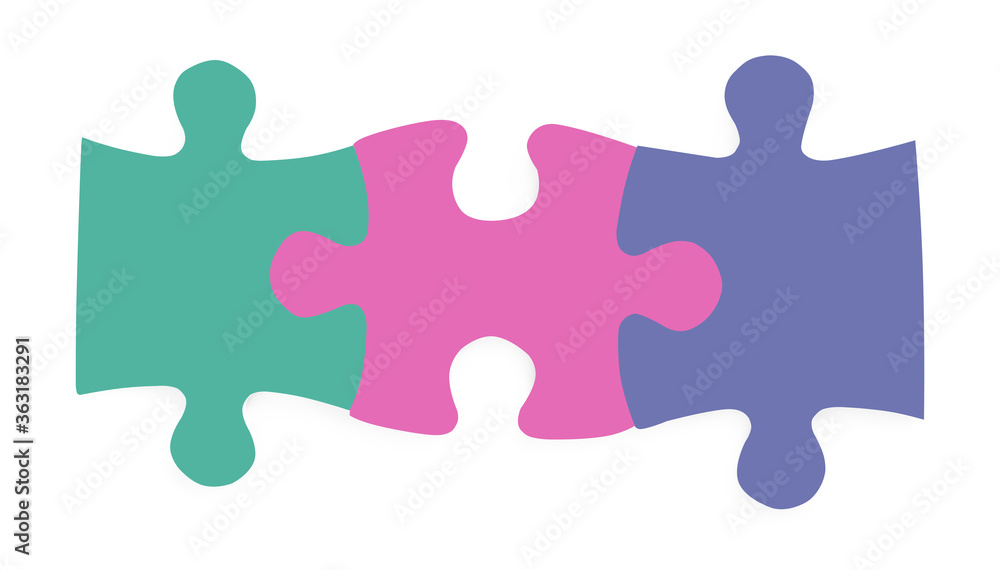 Color jigsaw puzzle pieces on white background, top view Color jigsaw puzzle pieces on white background, top view