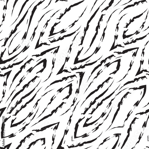 Seamless vector black line pattern with sharp corners smoothly flowing into each other isolated on a white background. Print for fabric or wrapping paper