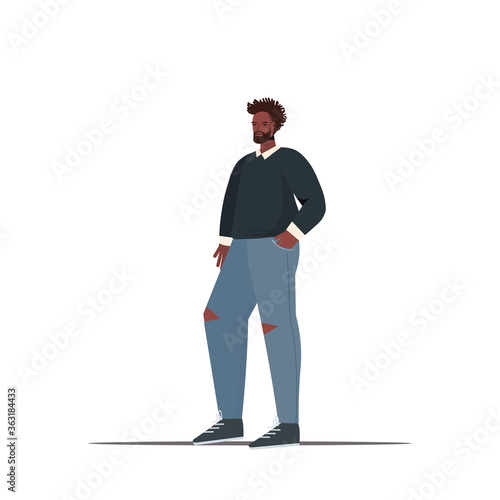 cute man in casual trendy clothes guy holding hads in pockets male cartoon character standing pose full length isolated vector illustration