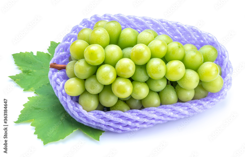 Sweet Green grape in packaging ready to export isolated on white. Shine Muscat Grape in paper box isolated on white Sweet Green grape in packaging ready to export isolated on white. Shine Muscat Grape in paper box isolated on white