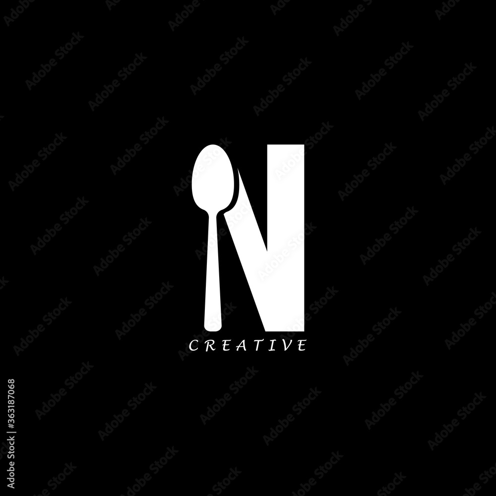 Spoon concept simple flat N letter logo design Spoon concept simple flat N letter logo design