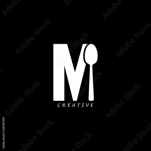 Spoon concept simple flat M letter logo design