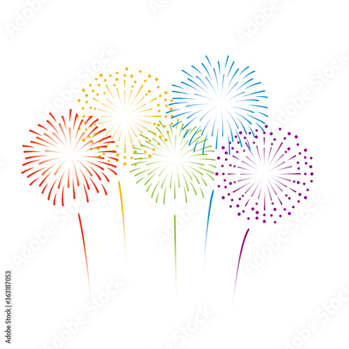 Vector rainbow color fireworks illustration on white background