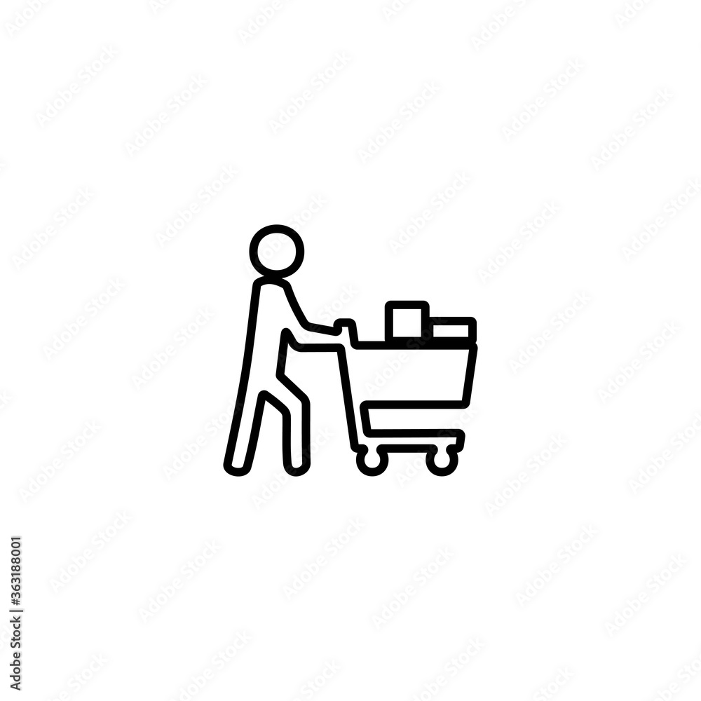 Man pushing a full shopping cart. Purchase, commerce sign. Man pushing a full shopping cart. Purchase, commerce sign.