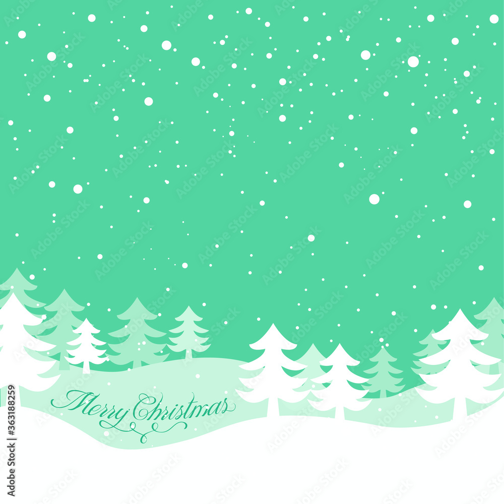 Snow landscape background.  Merry Christmas greeting card.