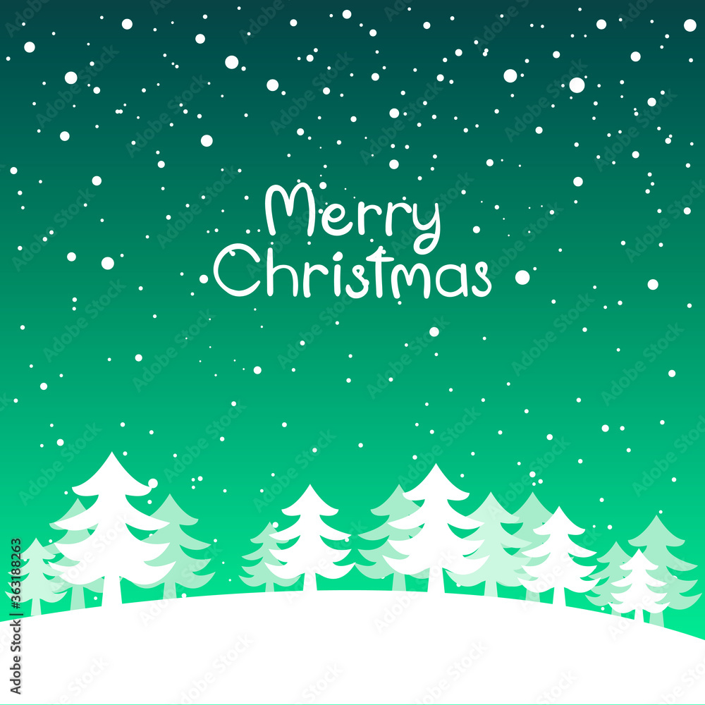 Snow landscape background.  Merry Christmas greeting card.
