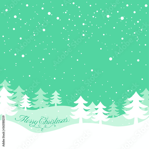 Snow landscape background. Merry Christmas greeting card.