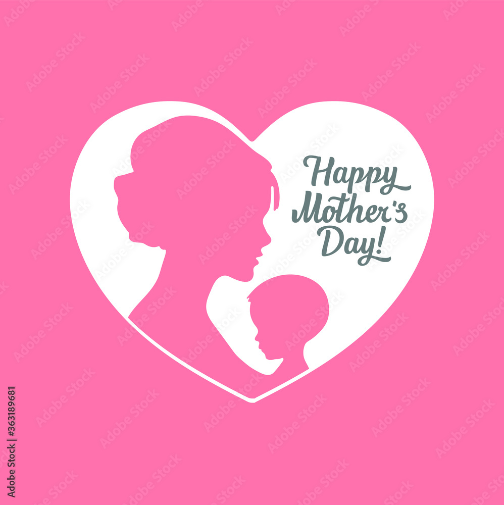 Happy mother's day. Silhouette of mother and child in heart. Flat maternity icon. Happy mother's day. Silhouette of mother and child in heart. Flat maternity icon.
