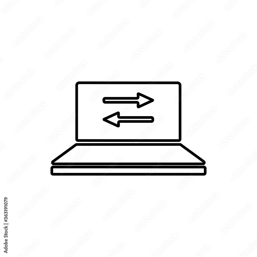 Data transfer icon illustration. Laptop with file transfer sign. Data transfer icon illustration. Laptop with file transfer sign.