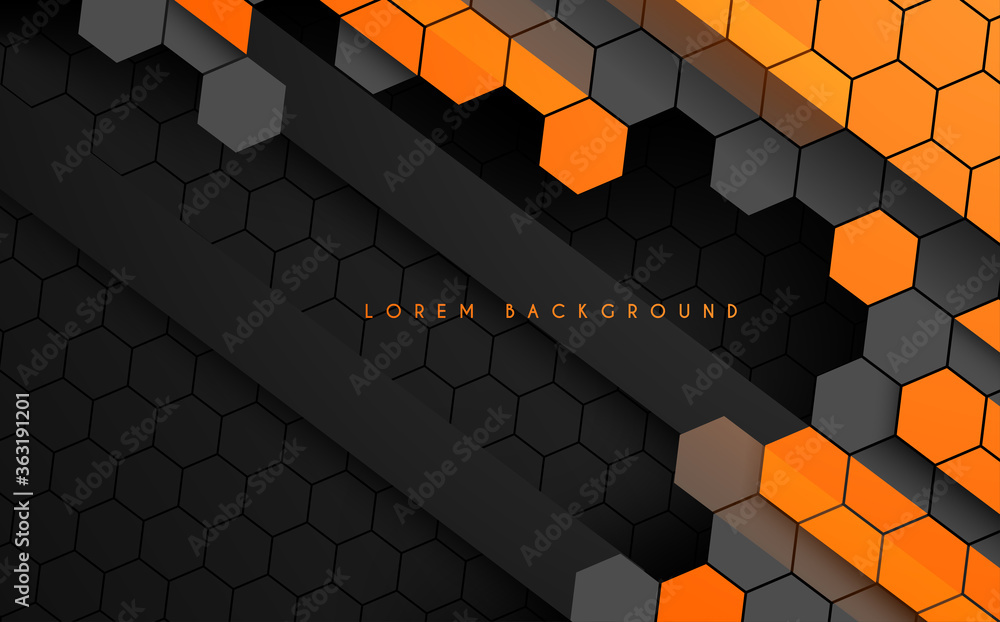 Abstract hexagonal black and orange color technology background Stock ...