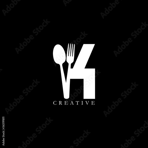 Combination fork and spoon flat K letter logo design
