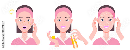 uv sun face cream. Instructions for applying sun cream.Cream for freckles