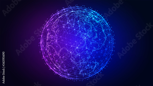 Connection lines Around Earth Globe. Background with Light Effect. Global International Connectivity Background. 3D illustration. © mirexon