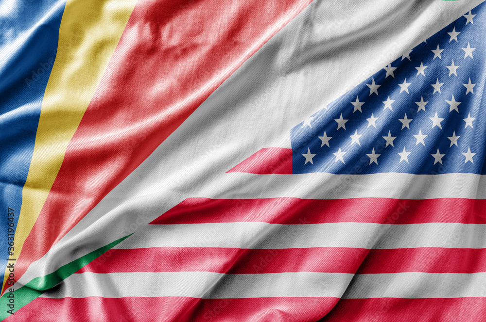 Obraz premium Mixed USA and Seychelles flag, three dimensional render