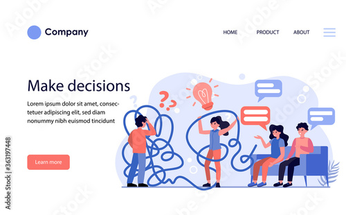 Man and woman having problems while making decisions. People discussing problems and ideas flat vector illustration. Solution concept for banner, website design or landing web page