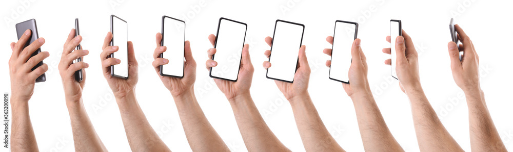 © Davizro Photography - Sequence of hands holding vertical mobile isolated white © Davizro Photography - Sequence of hands holding vertical mobile isolated white