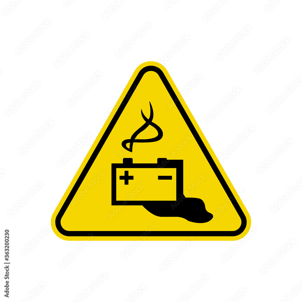 Accumulator Sign Isolated On White Background. Yellow Triangle Warning Symbol Simple, Flat Vector, Icon You Can Use Your Website Design, Mobile App Or Industrial Design. Vector Illustration Accumulator Sign Isolated On White Background. Yellow Triangle Warning Symbol Simple, Flat Vector, Icon You Can Use Your Website Design, Mobile App Or Industrial Design. Vector Illustration