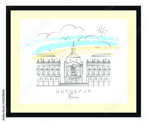 Bordeaux urban poster, vector illustration and typography design, France